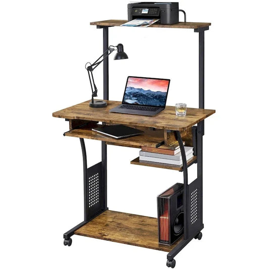Bureau d'ordinateur portable Yaheetech avec 4 étagères et un plateau coulissant pour clavier