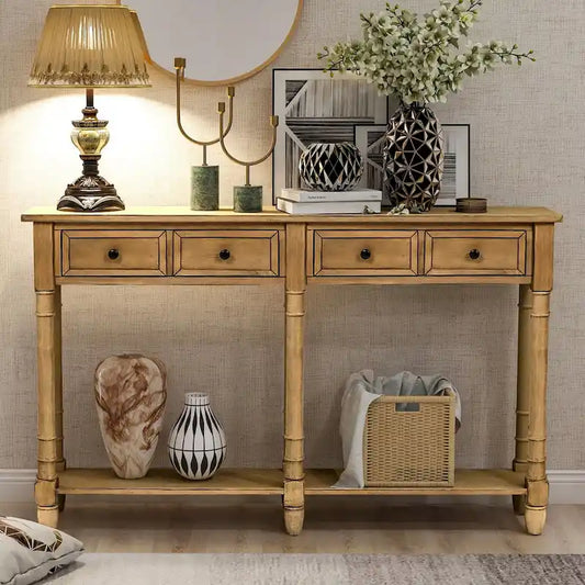 Cusp Barn Console Table Table d'appoint facile à monter avec deux tiroirs de rangement et étagère inférieure pour le salon, l'entrée
