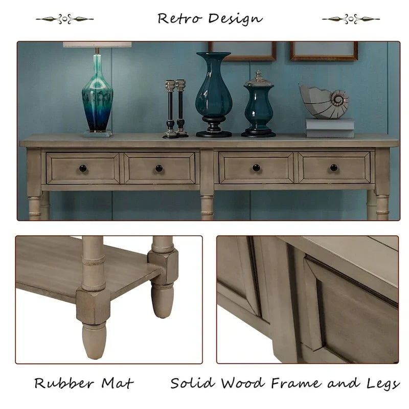 Cusp Barn Console Table Table d'appoint facile à monter avec deux tiroirs de rangement et étagère inférieure pour le salon, l'entrée