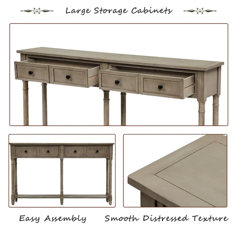Cusp Barn Console Table Table d'appoint facile à monter avec deux tiroirs de rangement et étagère inférieure pour le salon, l'entrée