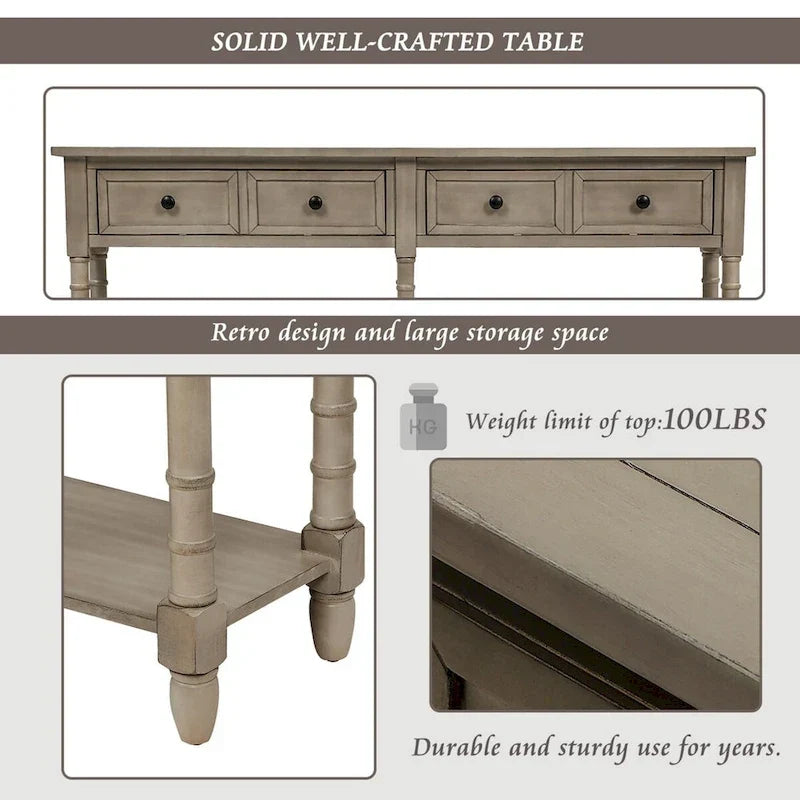 Cusp Barn Console Table Table d'appoint facile à monter avec deux tiroirs de rangement et étagère inférieure pour le salon, l'entrée