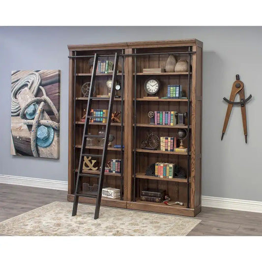 Étagère murale Avondale de 2,4 m de haut avec échelle, meuble de rangement, étagère de présentation pour bureau, marron - 203 larg. x 239 haut. x 38 prof.