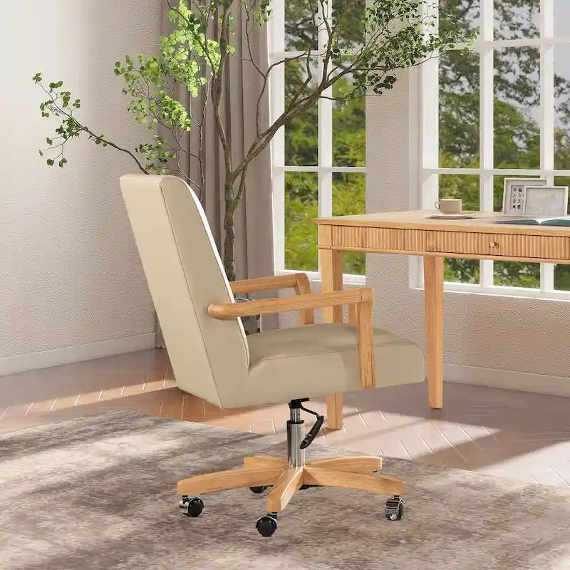 Chaise de bureau pivotante en cuir pleine fleur Dumont Modern Farmhouse