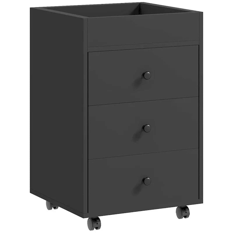Meuble de rangement de bureau HOMCOM à 3 tiroirs, tiroir de bureau sur roulettes avec plateau amovible, support d'imprimante sous bureau avec rangement
