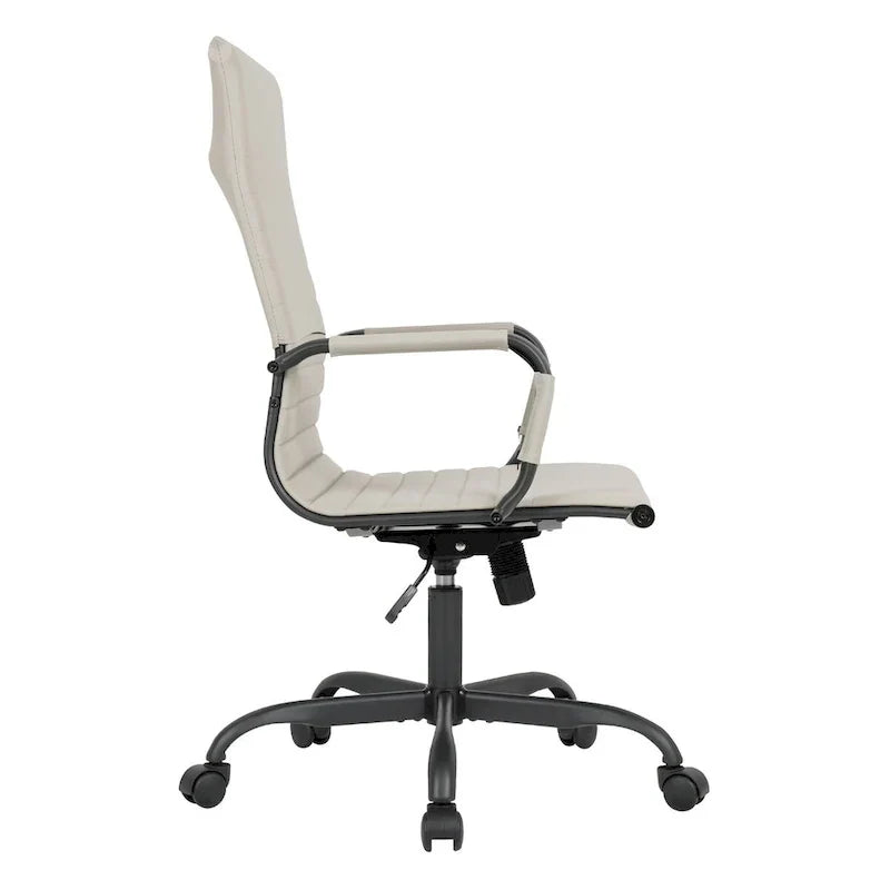Chaise de bureau pivotante à dossier haut réglable en cuir côtelé Harris avec cadre en métal noir pour la maison, la salle de conférence ou le bureau