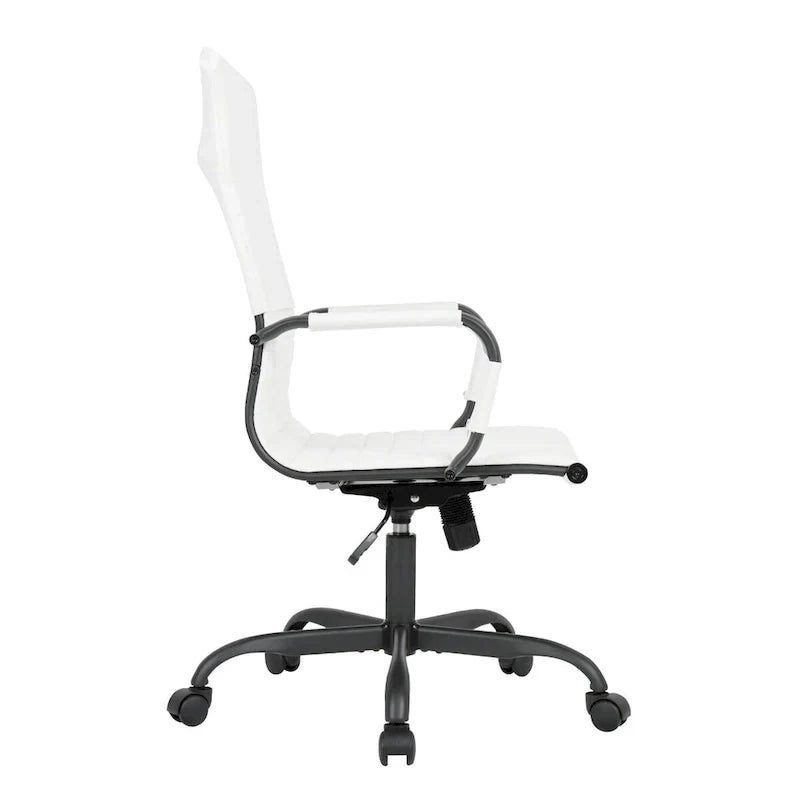 Chaise de bureau pivotante à dossier haut réglable en cuir côtelé Harris avec cadre en métal noir pour la maison, la salle de conférence ou le bureau