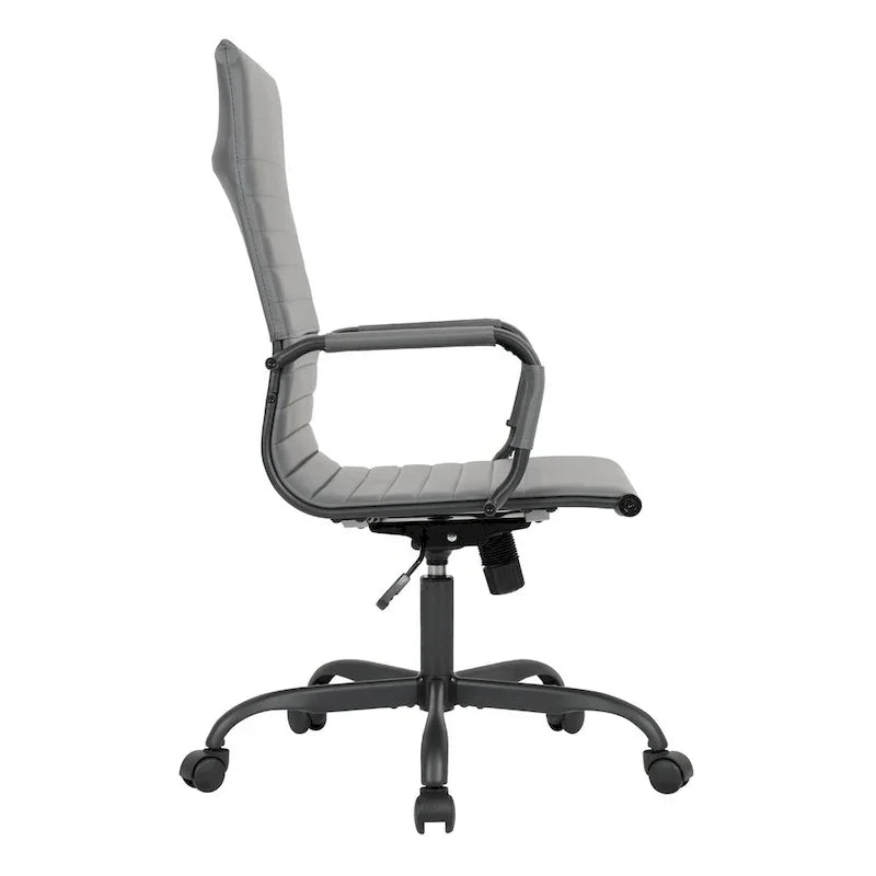 Chaise de bureau pivotante à dossier haut réglable en cuir côtelé Harris avec cadre en métal noir pour la maison, la salle de conférence ou le bureau