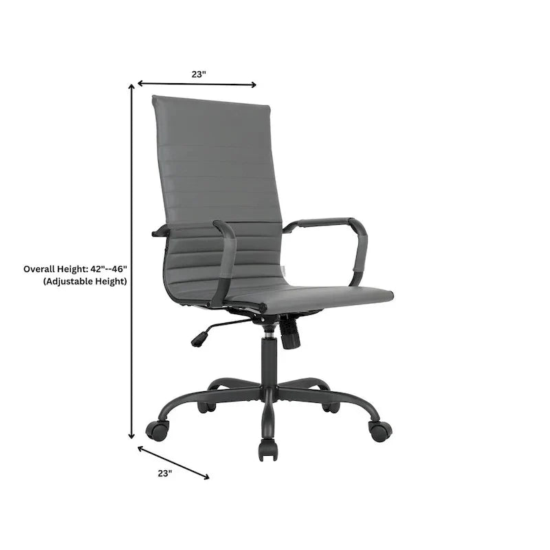 Chaise de bureau pivotante à dossier haut réglable en cuir côtelé Harris avec cadre en métal noir pour la maison, la salle de conférence ou le bureau