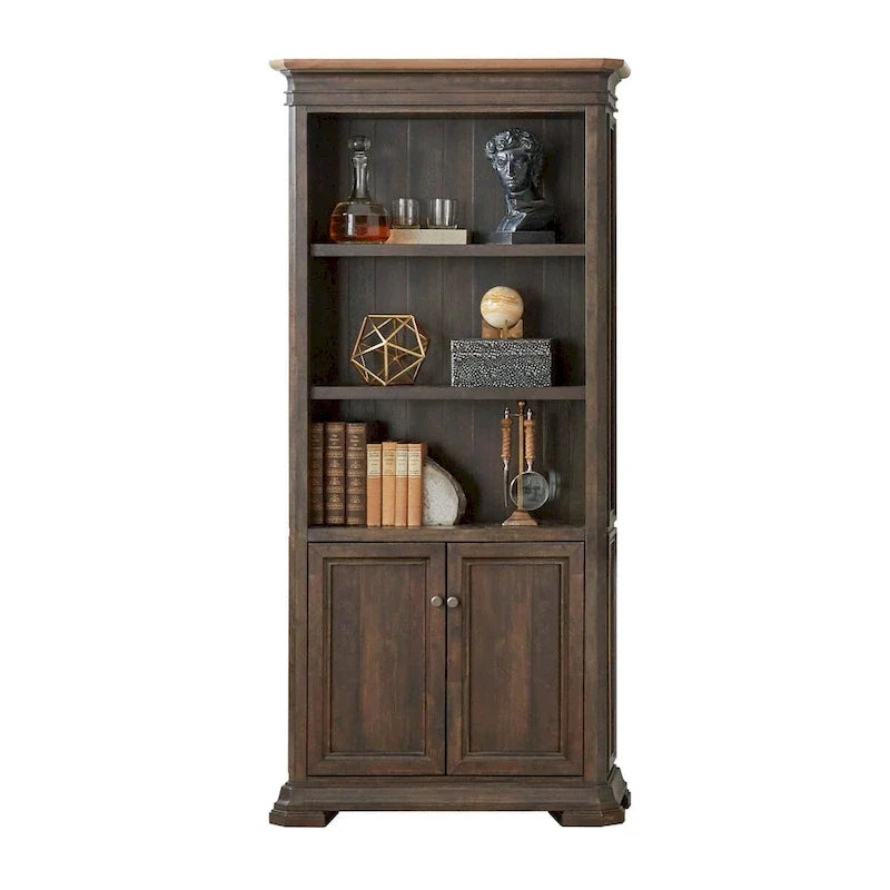 Bibliothèque de direction avec portes, entièrement assemblée, marron - 36L x 78H x 14P