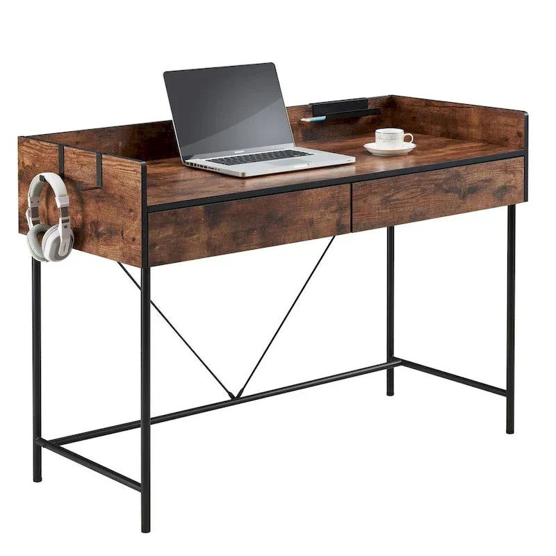 JJS 48 Bureau informatique/pour ordinateur portable avec tiroirs, moderne en bois compact avec panneau de confidentialité et rangement
