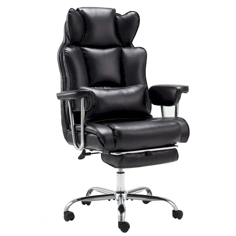 Fauteuil de bureau en cuir grande taille avec repose-pieds et dossier réglable pour personnes jusqu'à 180 kg