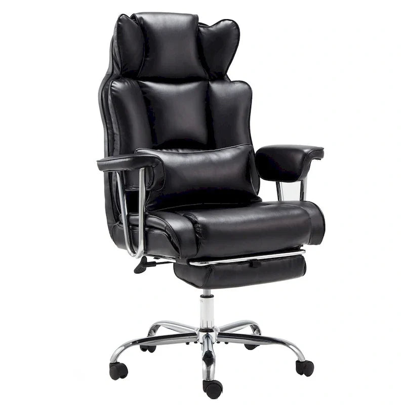 Fauteuil de bureau en cuir grande taille avec repose-pieds et dossier réglable pour personnes jusqu'à 180 kg