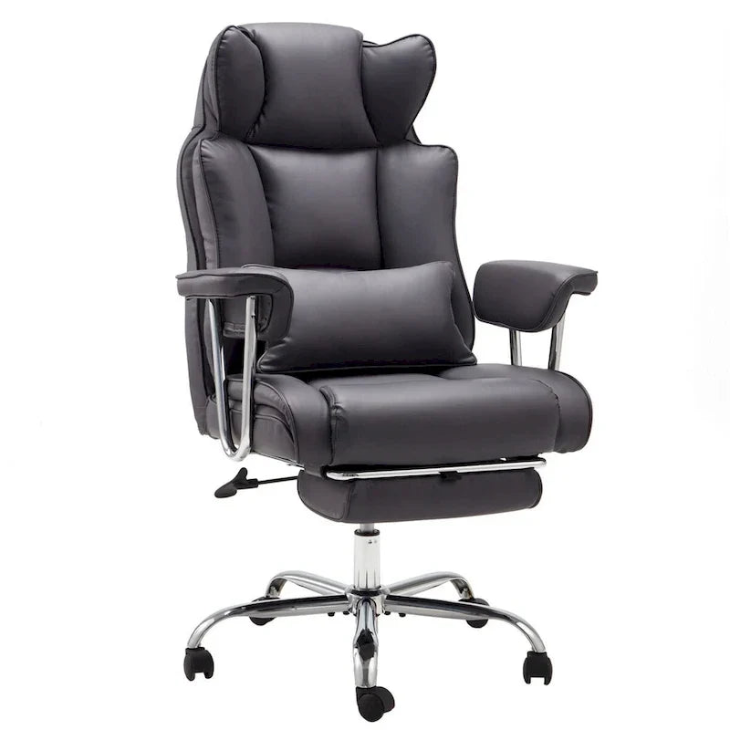 Fauteuil de bureau en cuir grande taille avec repose-pieds et dossier réglable pour personnes jusqu'à 180 kg