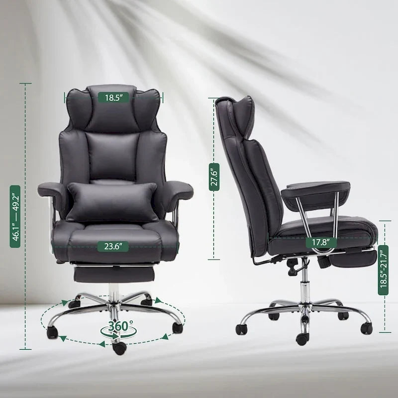 Fauteuil de bureau en cuir grande taille avec repose-pieds et dossier réglable pour personnes jusqu'à 180 kg