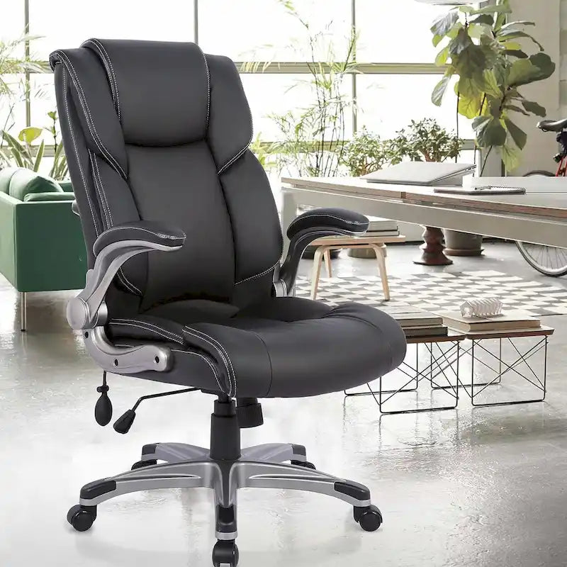 Fauteuil de bureau exécutif à dossier haut avec accoudoirs rembourrés relevables, inclinaison verrouillable réglable, fauteuil à roulettes pivotant pour le travail et l'étude des adultes
