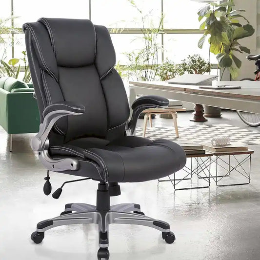 Fauteuil de bureau exécutif à dossier haut avec accoudoirs rembourrés relevables, inclinaison verrouillable réglable, fauteuil à roulettes pivotant pour le travail et l'étude des adultes