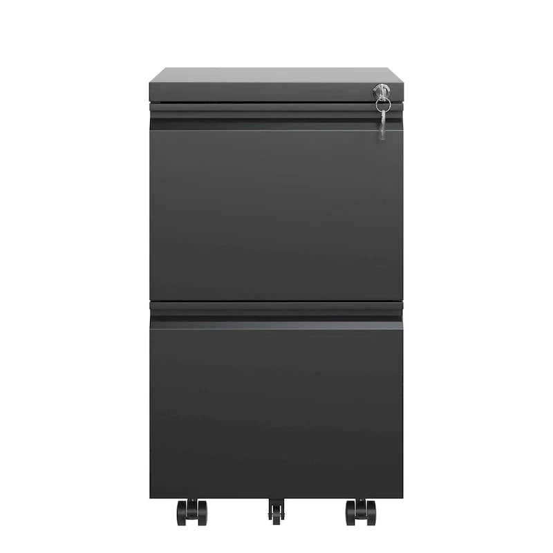 Classeur mobile métallique à 2 tiroirs, classeur roulant avec serrure pour dossiers suspendus format légal/lettre/A4, entièrement assemblé sauf les roulettes