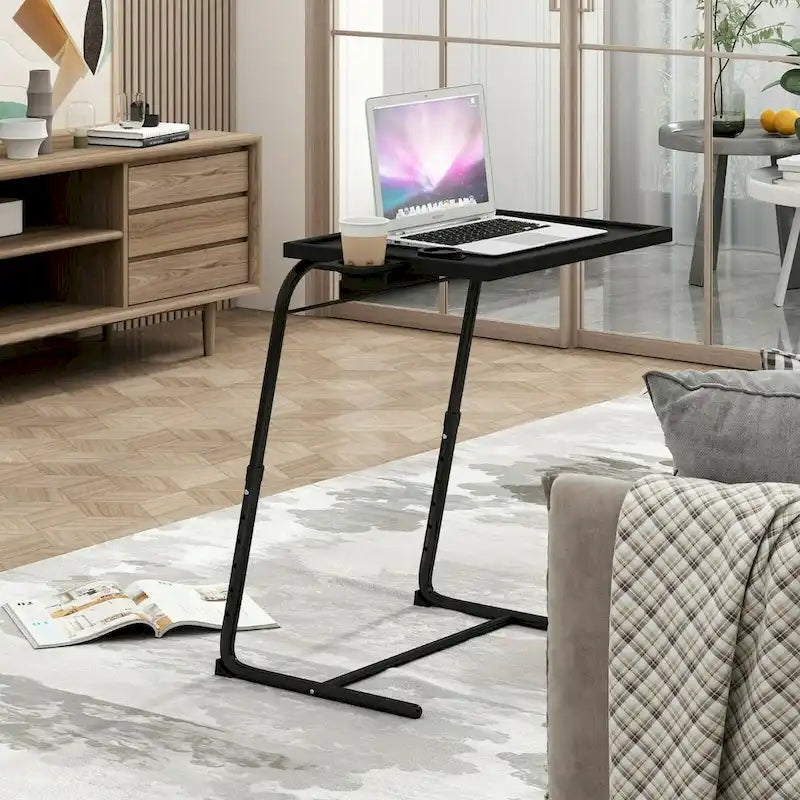 Table de lit pliante, Table d'appoint pour ordinateur portable, Hauteur réglable, Porte-gobelet
