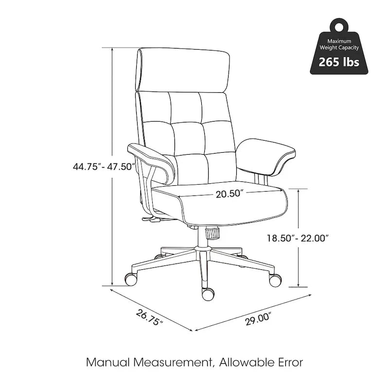 Chaise de bureau pivotante à dossier haut et accoudoirs, réglable par vérin à gaz, en similicuir marron, style Mid-Century Modern, par Glitzhome