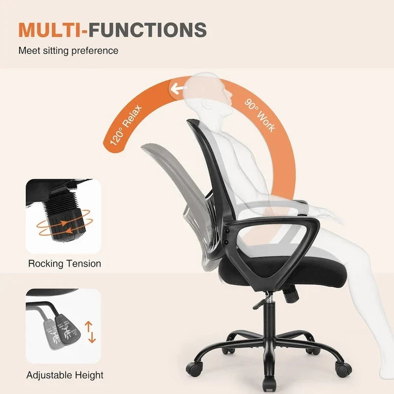 Chaise de bureau ergonomique avec accoudoirs fixes