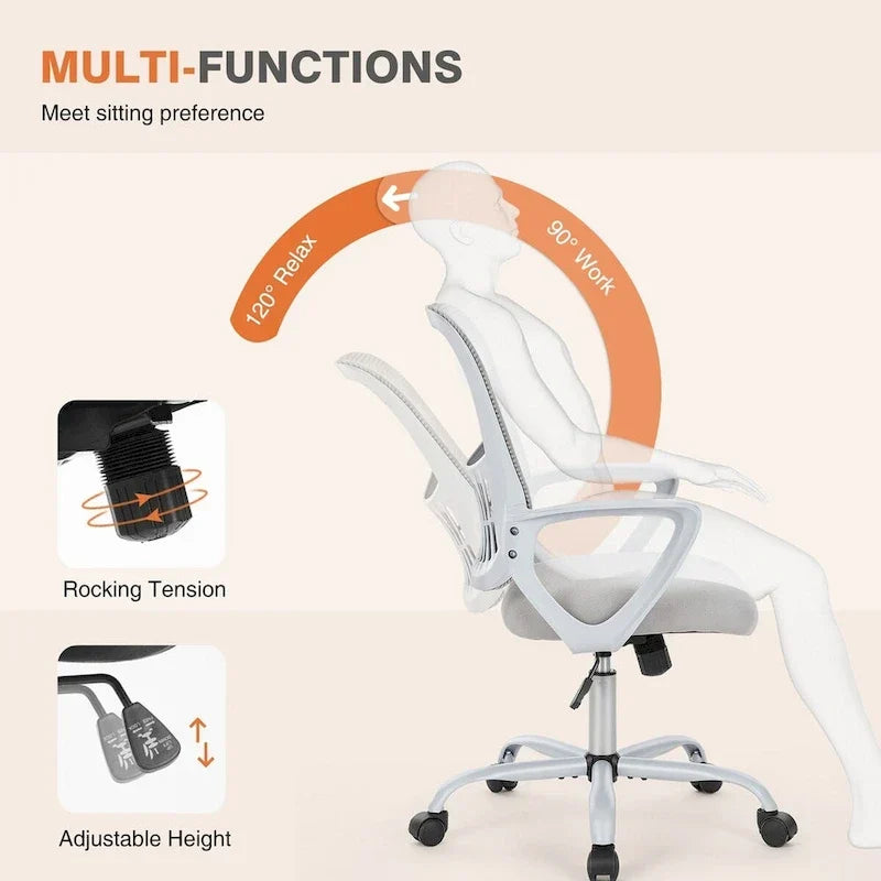 Chaise de bureau ergonomique avec accoudoirs fixes