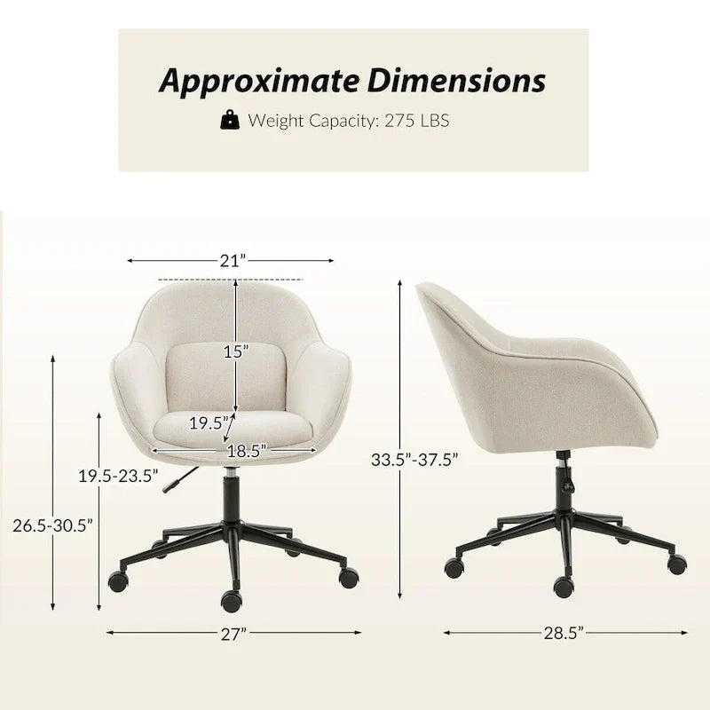 Chaise de bureau Victoria à dossier courbé pivotante avec roulettes et base en métal par HULALA HOME