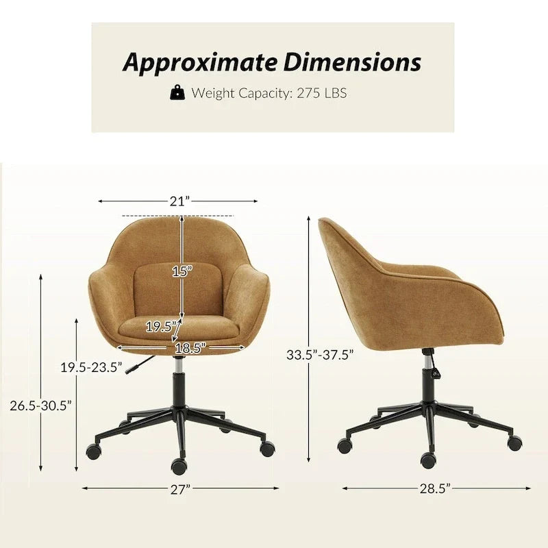 Chaise de bureau Victoria à dossier courbé pivotante avec roulettes et base en métal par HULALA HOME