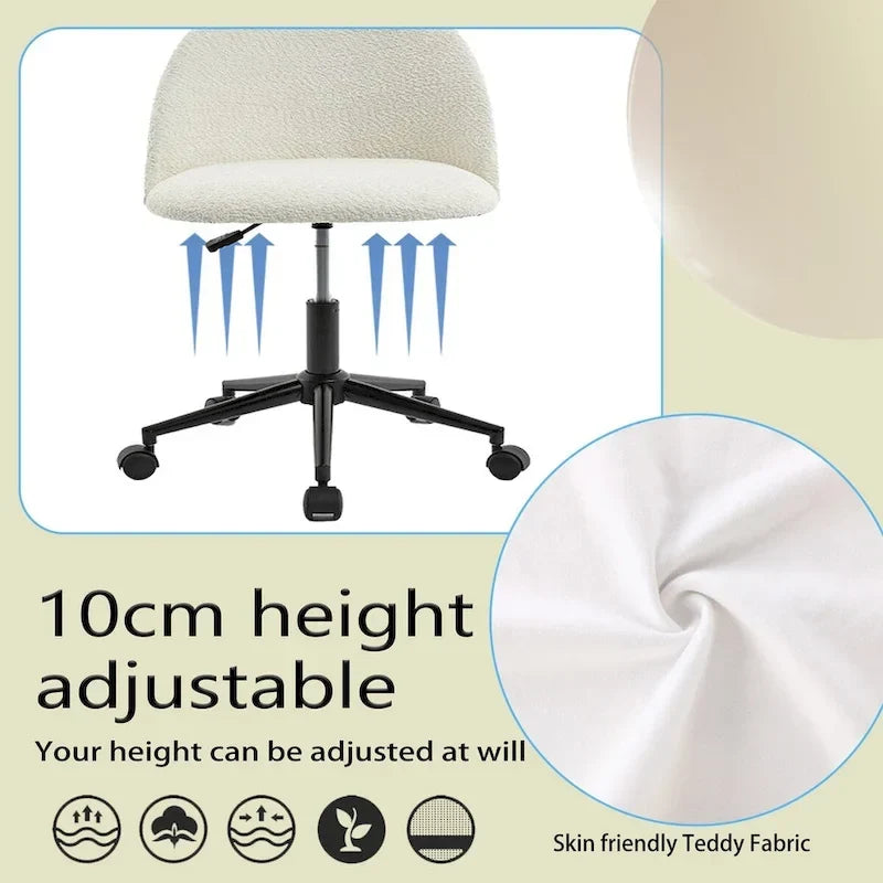 Chaise de bureau Boucle, Chaise d'ordinateur pivotante réglable à dossier moyen avec pieds noirs, Chaise de bureau rembourrée avec roulettes